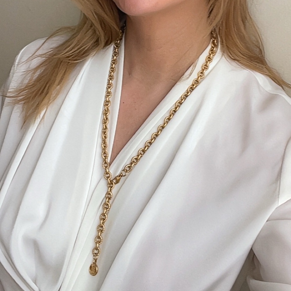 Vintage Givenchy Gold Lariat Adjustable  Gold Chain Necklace - Picture 6 of 12
